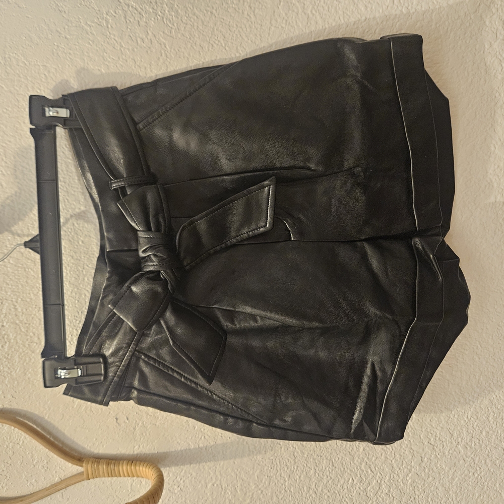 Black Leather High-Waisted Shorts